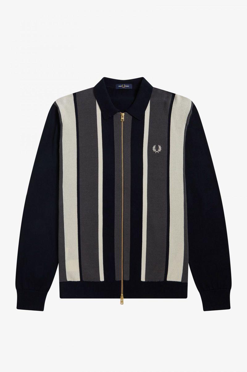 Navy Fred Perry Striped Zip-Through Cardigan Men's Knitwear | PH 1323LISH